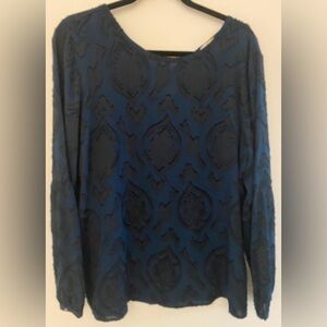 Loft Navy Black Blouse Women's Sz Large